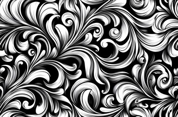 Wall Mural - Abstract Black and White Floral Pattern