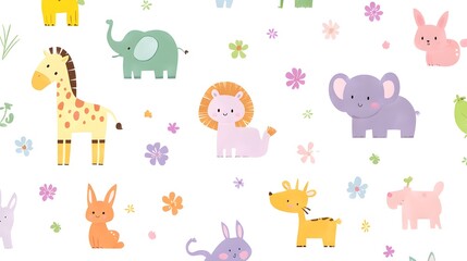 Sticker - Cute Animals Seamless Pattern