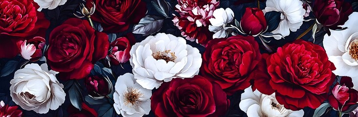 Wall Mural - White and Red Roses Bouquet