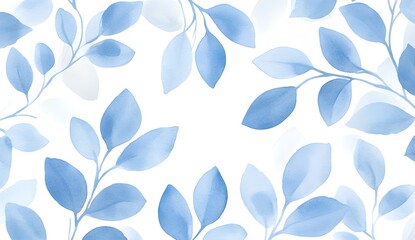 Canvas Print - Blue Watercolor Leaves