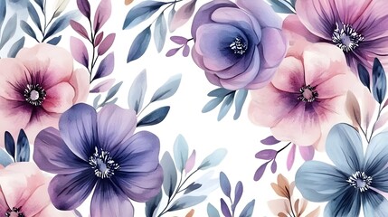 Sticker - Watercolor Floral Background with Purple and Blue Flowers