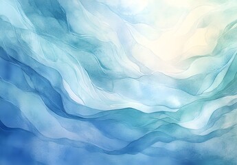 Wall Mural - Abstract Watercolor Background with Blue and White Waves