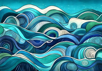 Sticker - Abstract Blue and Green Waves Pattern