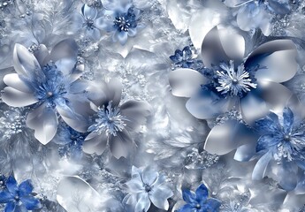 Wall Mural - Blue and White Flowers