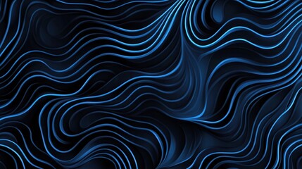 Wall Mural - glowing blue wave patterns on black background, a captivating display of intricate wave designs illu