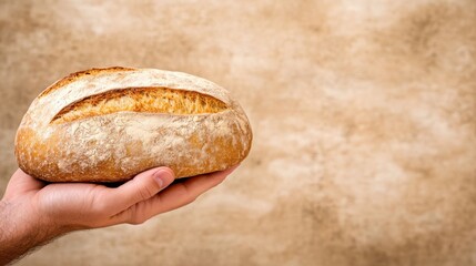 Poster - A man holding a loaf of bread in his hand against the wall, AI