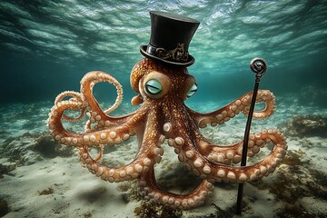 Sticker - octopus in the aquarium