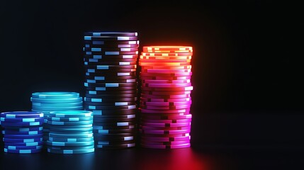 Sticker - Stacks of glowing casino chips on a black background.