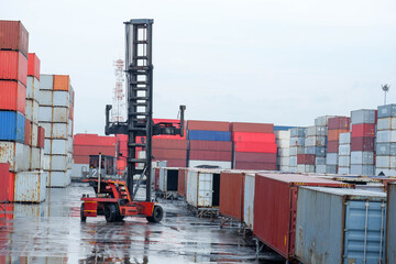 Wall Mural - Container storage yard There is lifting equipment and trucks.