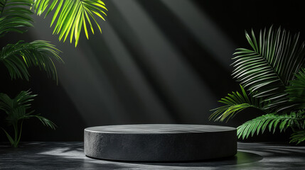 Wall Mural - Black Podium With Palms.