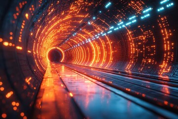 Wall Mural - futuristic digital tunnel pulsing with neon energy abstract representation of data flow and technolo
