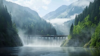 Canvas Print - Misty Mountain Dam