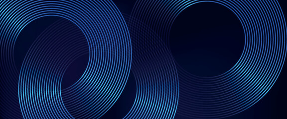 abstract blue glowing geometric lines on dark blue background. modern shiny blue circle lines patter