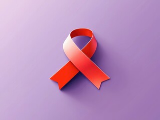 Vibrant red awareness ribbon on a soft purple background.