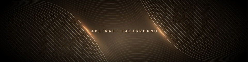 Wall Mural - Golden wavy lines on abstract elegant dark gold wide background banner. Vector illustration