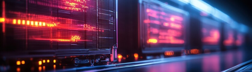 Aufkleber - Contemporary data center servers with vibrant red LED lights. Modern technology, network infrastructure, and data storage concept.