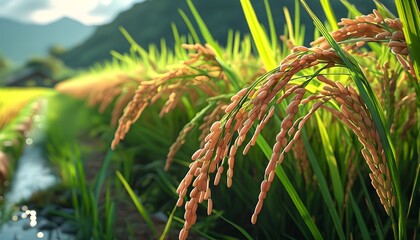 Lush closeup of rice paddy showcasing natural outdoor beauty and innovative agricultural practices