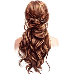 Wall Mural - illustration of a woman with long hair in a half updo