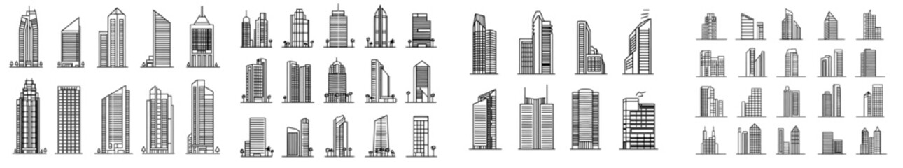 This icon set includes cityscape icons, architecture icons, dwelling icons, skyscraper icons, and structure icons.