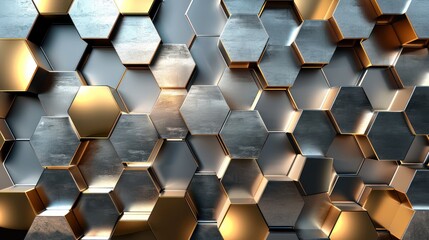 Sticker - Abstract Hexagon Pattern with Gold and Silver