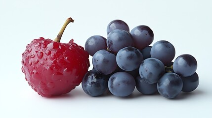 Poster - One half of a berry and one bunch of grapes macro isolated on white background : Generative AI