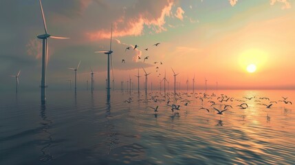 Canvas Print - Wind Turbines at Sunset