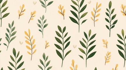 Wall Mural - Green and Yellow Leaves Pattern.