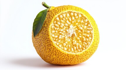 Canvas Print - A halved yellow fruit with a textured skin and seeds, showcasing its vibrant interior.