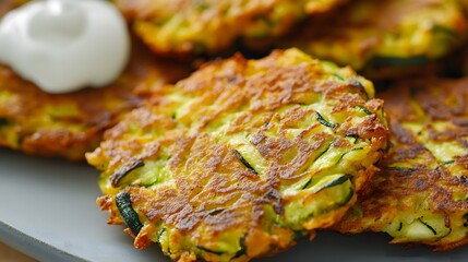 Wall Mural - Crispy Zucchini Fritters with Sour Cream