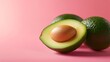 © The Little Hut - Whole avocados and one half on color background Concept of uniqueness : Generative AI