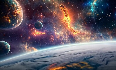 Wall Mural - 
Embark on a stunning visual adventure with this psychedelic video that explores the beauty of outer space. Experience brilliant colors and surreal imagery that transport viewers into the cosmos.