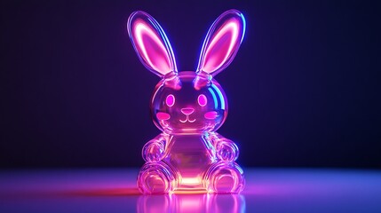 Wall Mural - Glowing Glass Rabbit Emoji with Pastel Pink and Purple Lights - Adorable Decorative Ornament in the Dark