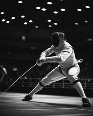 Canvas Print - A fencer in action, poised for a strike during a competitive match.