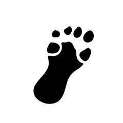 A black silhouette of a single bear paw print on a white background.