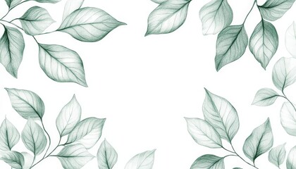 Canvas Print - Elegant Green Leaf Frame Illustration.