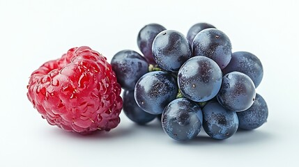 Poster - One half of a berry and one bunch of grapes macro isolated on white background : Generative AI