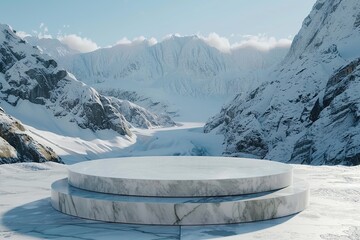 Canvas Print - Marble Platform in Snowy Mountain Landscape