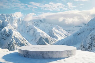 Canvas Print - Snowy Mountain Peaks with Platform