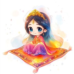 Poster - Cute Cartoon Princess on a Magic Carpet.