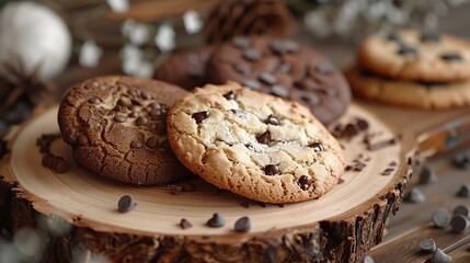 Canvas Print - Chocolate Chip Cookies on Wooden Board