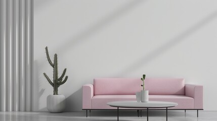 Canvas Print - Minimalist Living Room with Pink Sofa