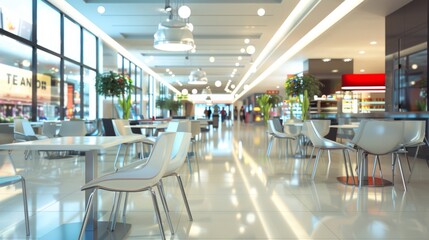 Wall Mural - A large, empty restaurant with white chairs and tables