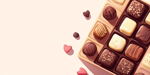 Poster - Artisanal chocolates placed side by side on a simple tray, sweets illustration art