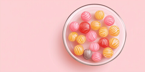 Poster - A clear bowl containing artisanal hard candies, arranged in an organized pattern, sweets illustration art