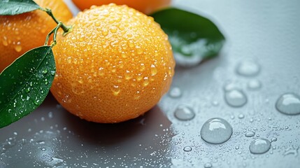 Orange fruit isolate Orange citrus with drops on white background Whole wet orange fruit with leaves Full depth of field : Generative AI