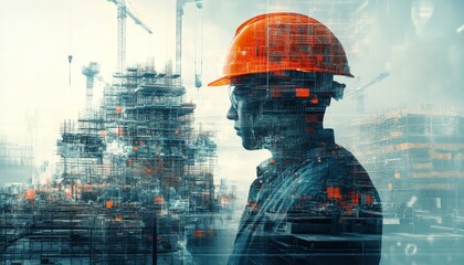 Wall Mural - innovative future building construction concept with engineers and modern civil technology in focus
