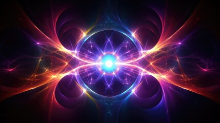 Wall Mural - A vibrant abstract background with glowing lines and shapes in shades of red, orange, blue, and purple.