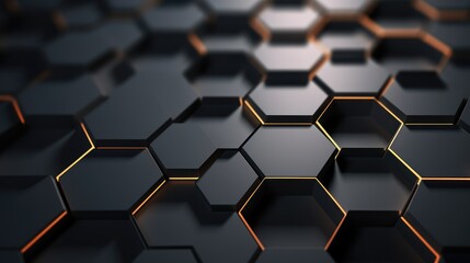 Wall Mural - a close-up of a black honeycomb pattern with glowing orange lines. the abstract design creates a fut