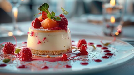 Wall Mural - Gourmet Dessert with Raspberry Sauce