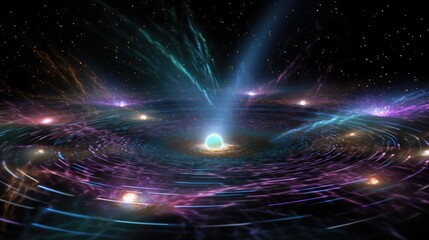 Wall Mural - A swirling galaxy of light and color, with a bright blue star at its center.